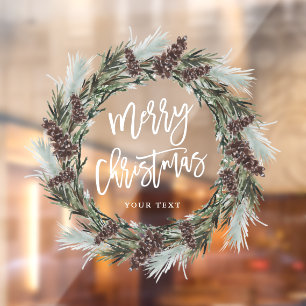 Winter Pinecone Wreath Merry Christmas Holiday Window Cling