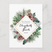 Winter Pinecones and Holly Save the Date