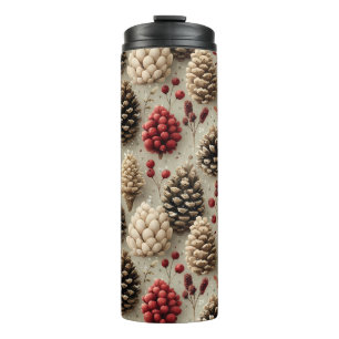 Winter Pinecones and Red Berries Thermal Tumbler