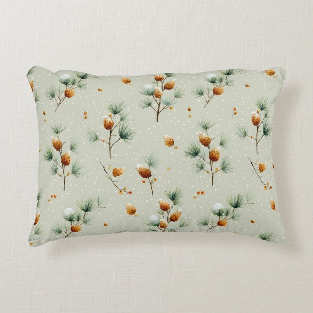 Winter Pinecones and Snowy Branches Decorative Cushion (Front)