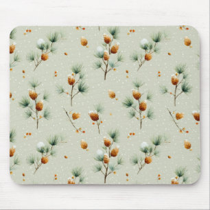 Winter Pinecones and Snowy Branches Mouse Mat