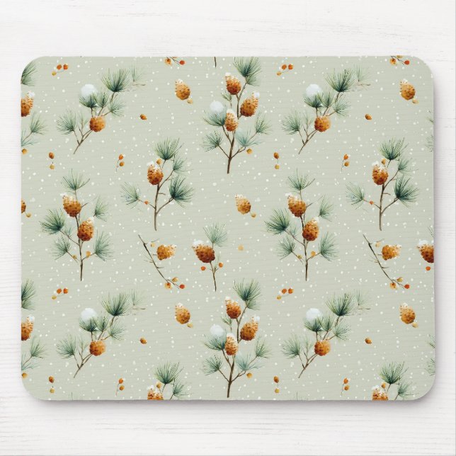 Winter Pinecones and Snowy Branches Mouse Mat (Front)
