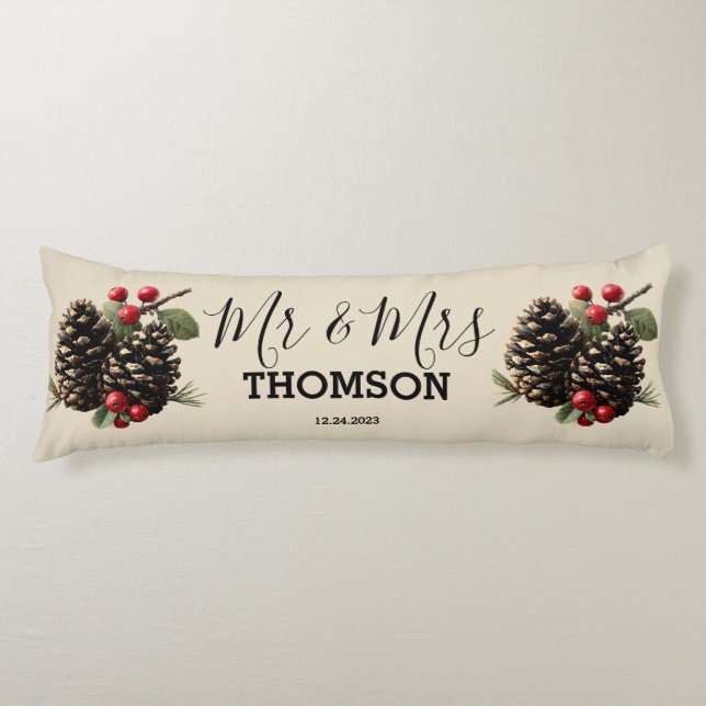 Winter Pinecones & Berries Family Throw Pillow (Front)