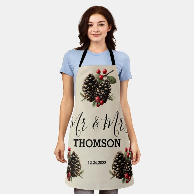 Winter Pinecones & Berries Family Throw Pillow Apron (Worn)