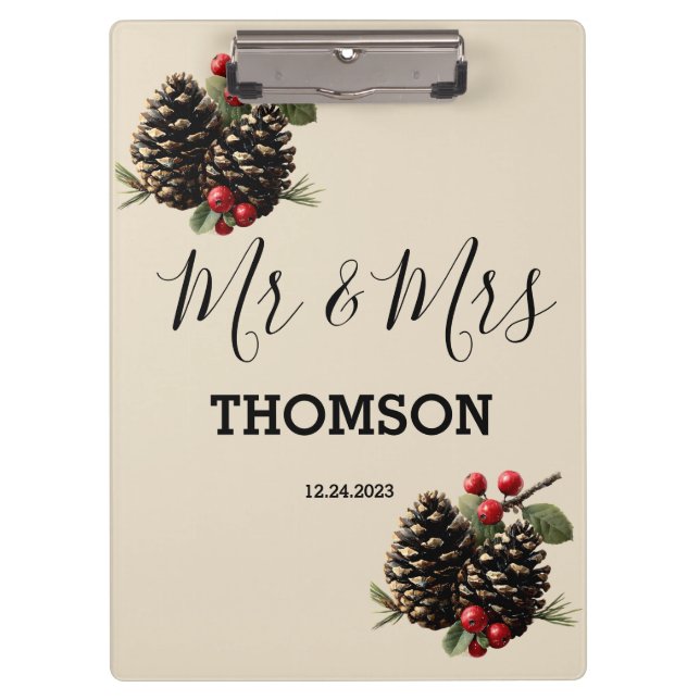 Winter Pinecones & Berries Family Throw Pillow Clipboard (Front)