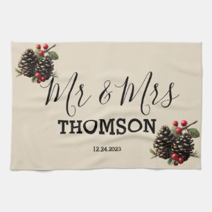 Winter Pinecones & Berries Family Throw Pillow Tea Towel