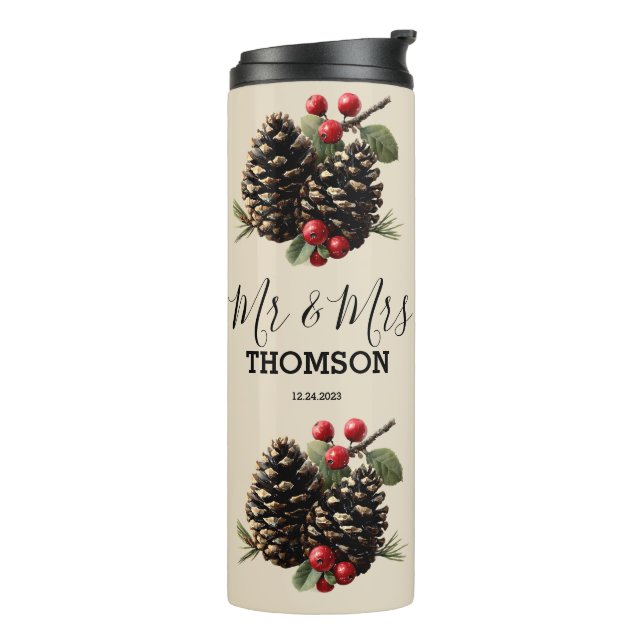 Winter Pinecones & Berries Family Throw Pillow Thermal Tumbler (Rotated Left)