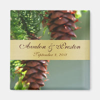 Winter Pinecones Gold Ribbon Save The Date Magnet