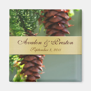 Winter Pinecones Gold Ribbon Save The Date Magnet