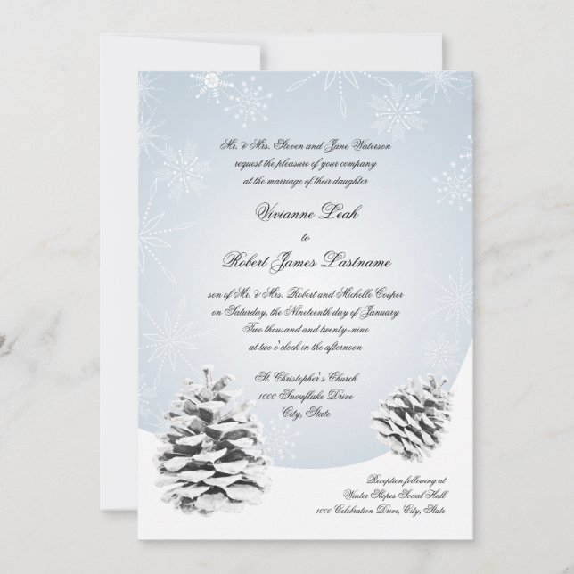Winter Pinecones Wedding Invitation (Front)