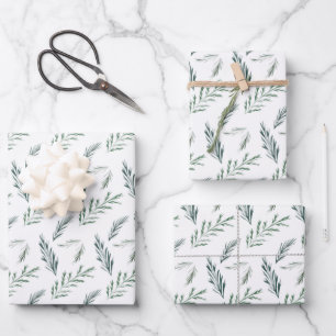 Winter Pineneedle Painted Elegant Holiday Wrapping Paper Sheet