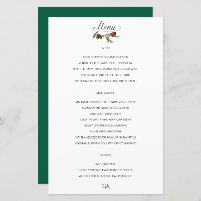Winter Pinery Wedding Menu (Front/Back)