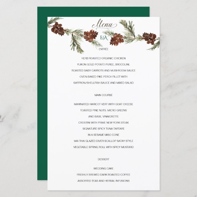 Winter Pinery Wedding Menu (Front/Back)