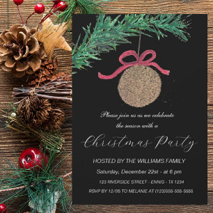Winter Pines Black Christmas Party Watercolor  Holiday Card