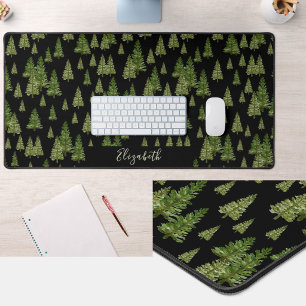 Winter Pines Custom Name Greenery Desk Mat