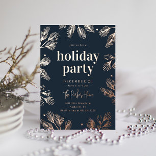 Winter Pines Foil Holiday Party Invitation