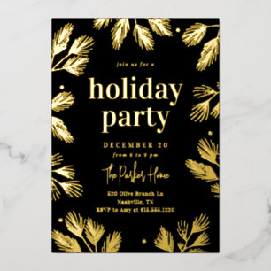 Winter Pines Foil Holiday Party Invitation