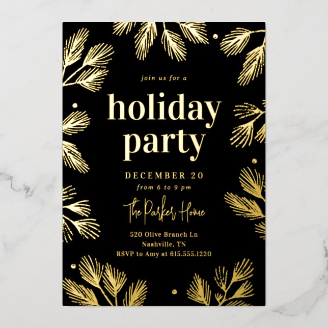 Winter Pines Foil Holiday Party Invitation (Front)