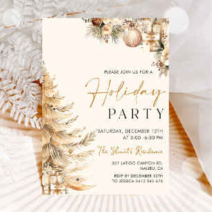 Winter Pines Gold Christmas Holiday Party Invitation