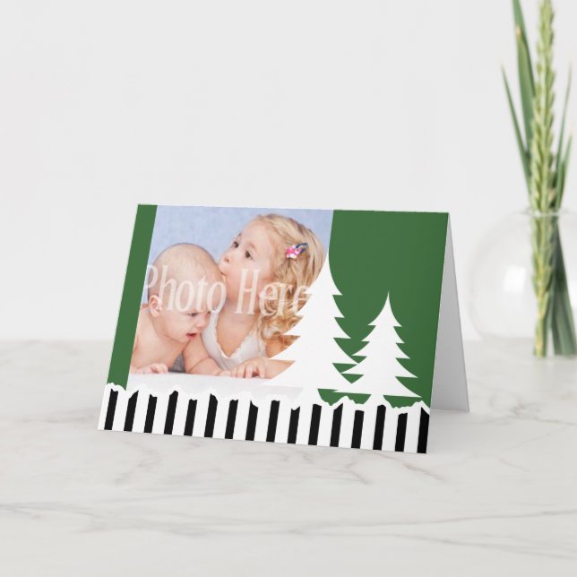 Winter Pines Green Photo Greeting Holiday Card (Front)