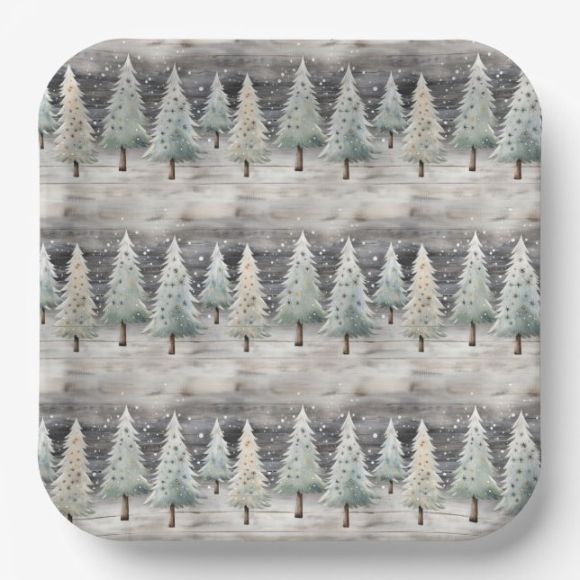 Winter Pines & Holiday Sentiments Paper Plate (Front)