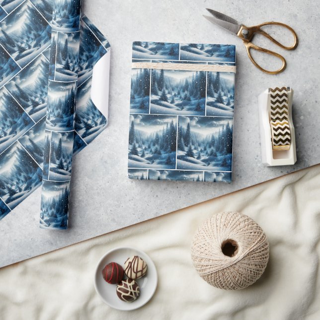 Winter Pines In Mountain Valley Wrapping Paper (Crafts)