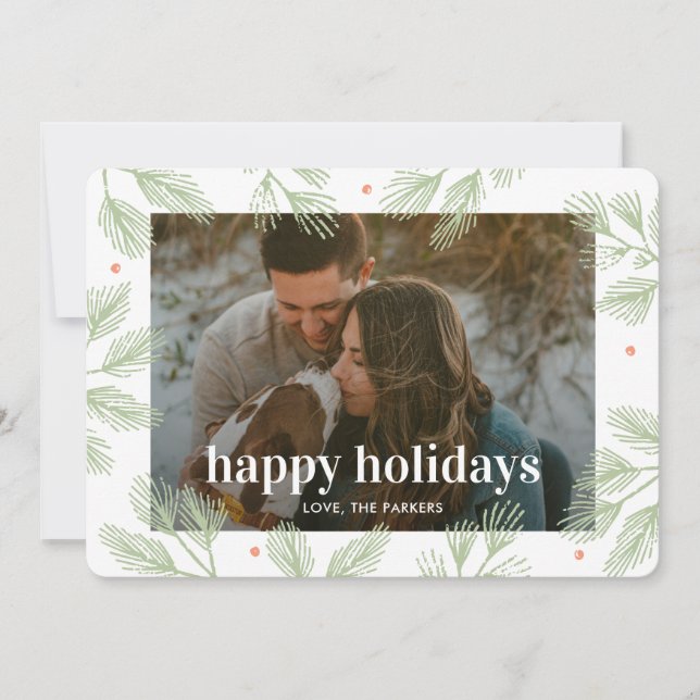 Winter Pines Modern Holiday Photo Card (Front)
