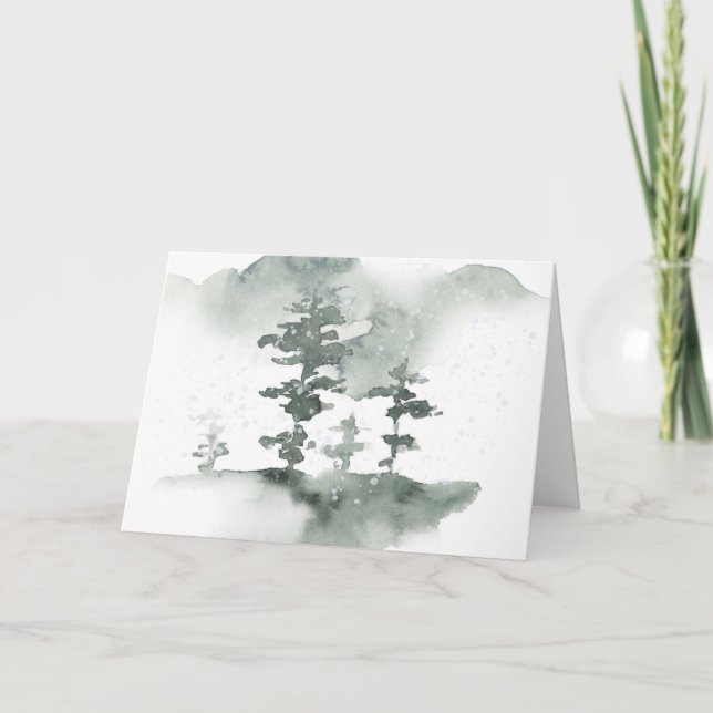 Winter Pines Watercolor Holiday Card (Front)