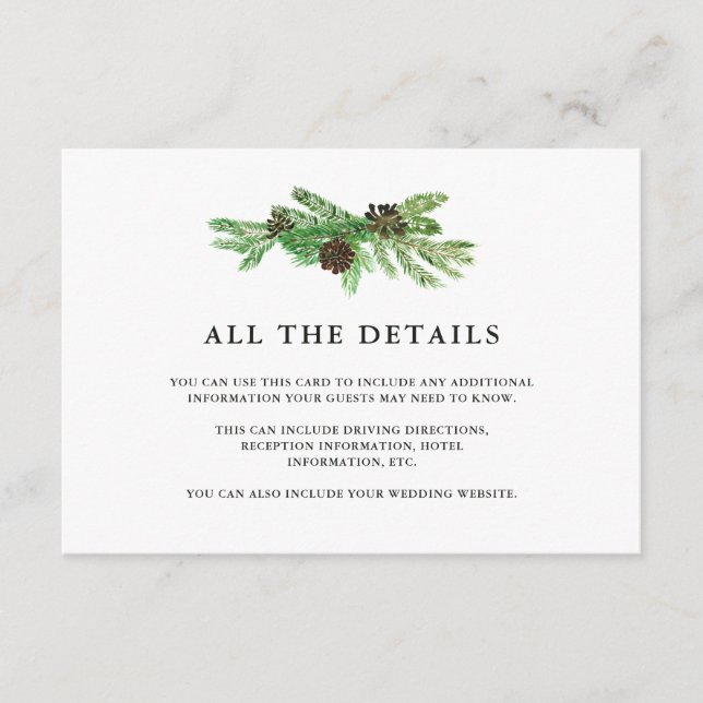 Winter Pines Wedding Guest Details Enclosure Card (Front)