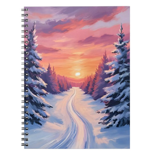 Winter Pinescape Sunset | Pastel Watercolor Notebook (Front)