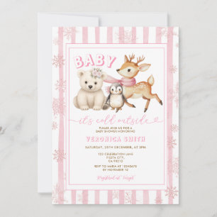 Winter Pink Baby It’s Cold Outside Baby Shower Invitation