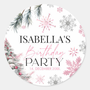 Winter Pink Birthday  Classic Round Sticker