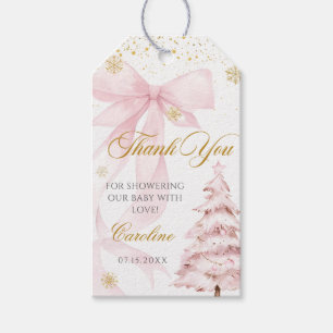 Winter Pink Bow Baby Cold Outside Baby Shower Gift Tags