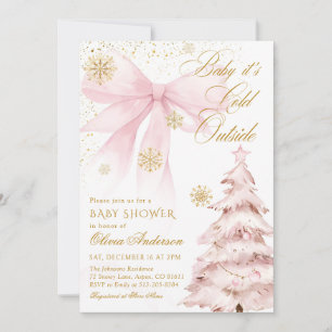 Winter Pink Bow Baby It's Cold Outside Baby Shower Invitation