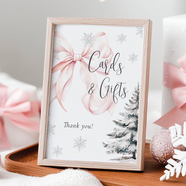 Winter Pink Bow Cards & Gifts Table Sign (Creator Uploaded)