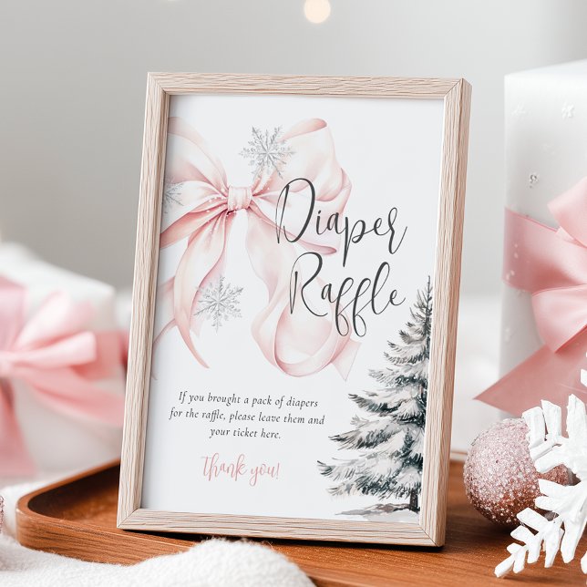 Winter Pink Bow Diaper Raffle Table Sign (Creator Uploaded)