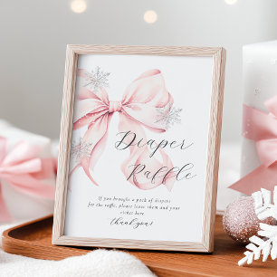 Winter Pink Bow Diaper Raffle Table Sign