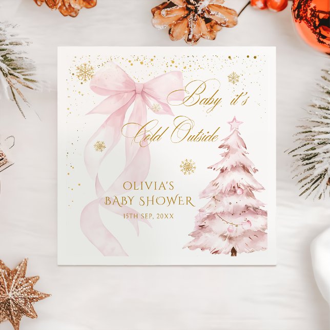 Winter Pink Bow It's Cold Outside Baby Shower Napkin (Creator Uploaded)