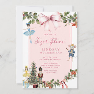 Winter Pink Bow Nutcracker Ballet Birthday  Invitation