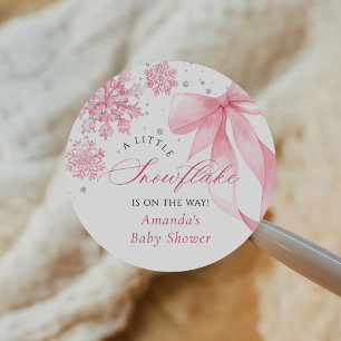 Winter Pink Bow Snowflakes Baby Shower Classic Round Sticker
