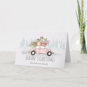 Winter Pink Car Family Greeting Card