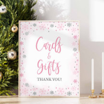 Winter Pink Cards & Gifts Shower Table Sign