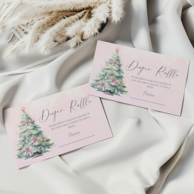 Winter pink Christmas tree diaper raffle ticket Enclosure Card (Creator Uploaded)