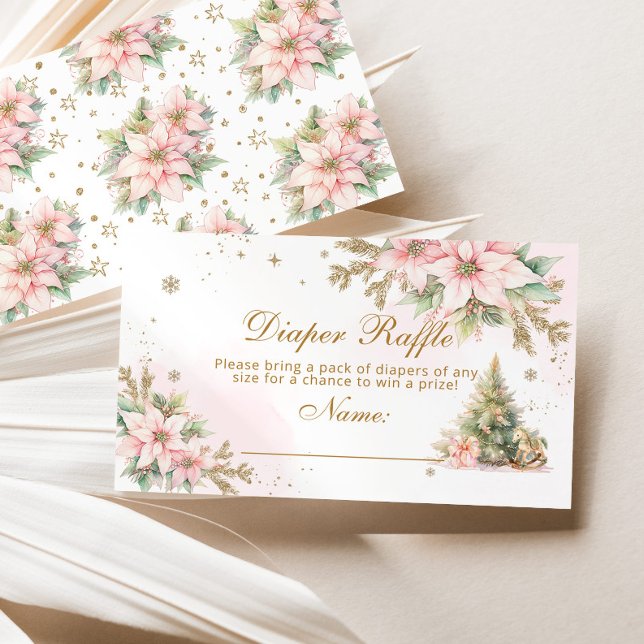 Winter pink Christmas tree diaper raffle ticket Enclosure Card (Creator Uploaded)