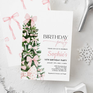 Winter Pink Coquette Bow Birthday Invitation