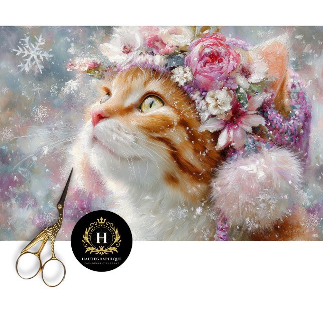 Winter Pink Floral Cat Decoupage Craft Paper (Creator Uploaded)
