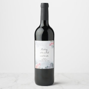Winter Pink Floral Christmas Wine Bottle Label