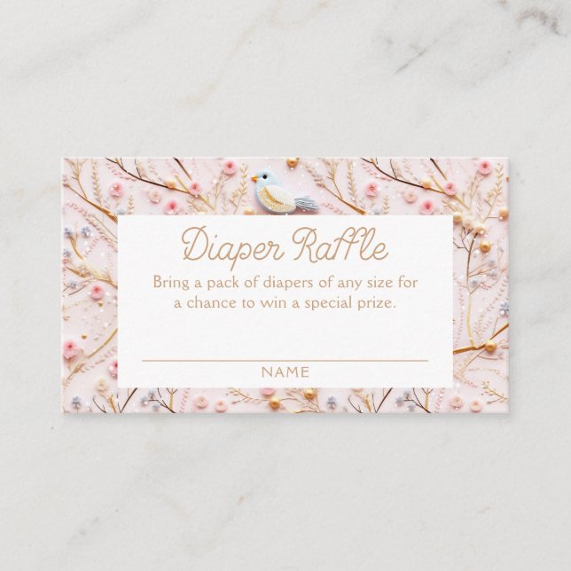 Winter Pink Floral Diaper Raffle Ticket Enclosure Card (Front)