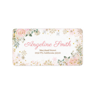 Winter Pink Floral Snowflake Baby Shower Label