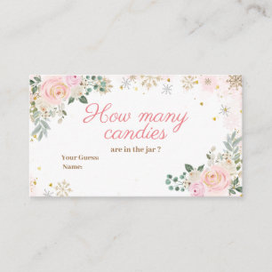 Winter Pink Floral Snowflakes How Many Candies Enclosure Card